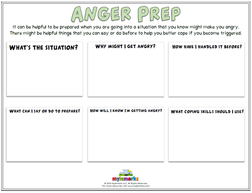 anger worksheets for kids and teens