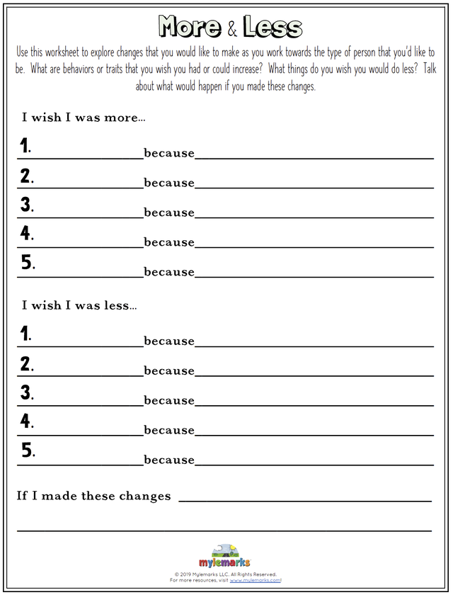 self esteem and character building worksheets for kids and teens